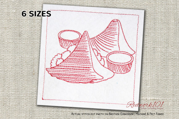 Indian Samosa Food Snack Redwork Embroidery Review